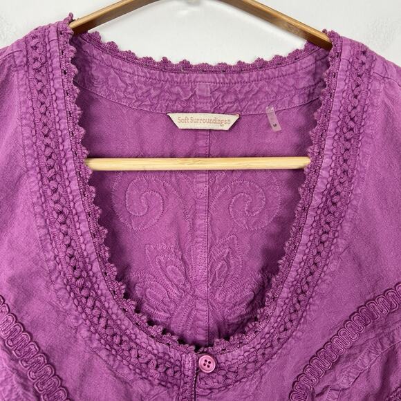 Soft Surroundings Women’s Size M Sleeveless Top Embroidered Button Up Purple - Picture 2 of 6